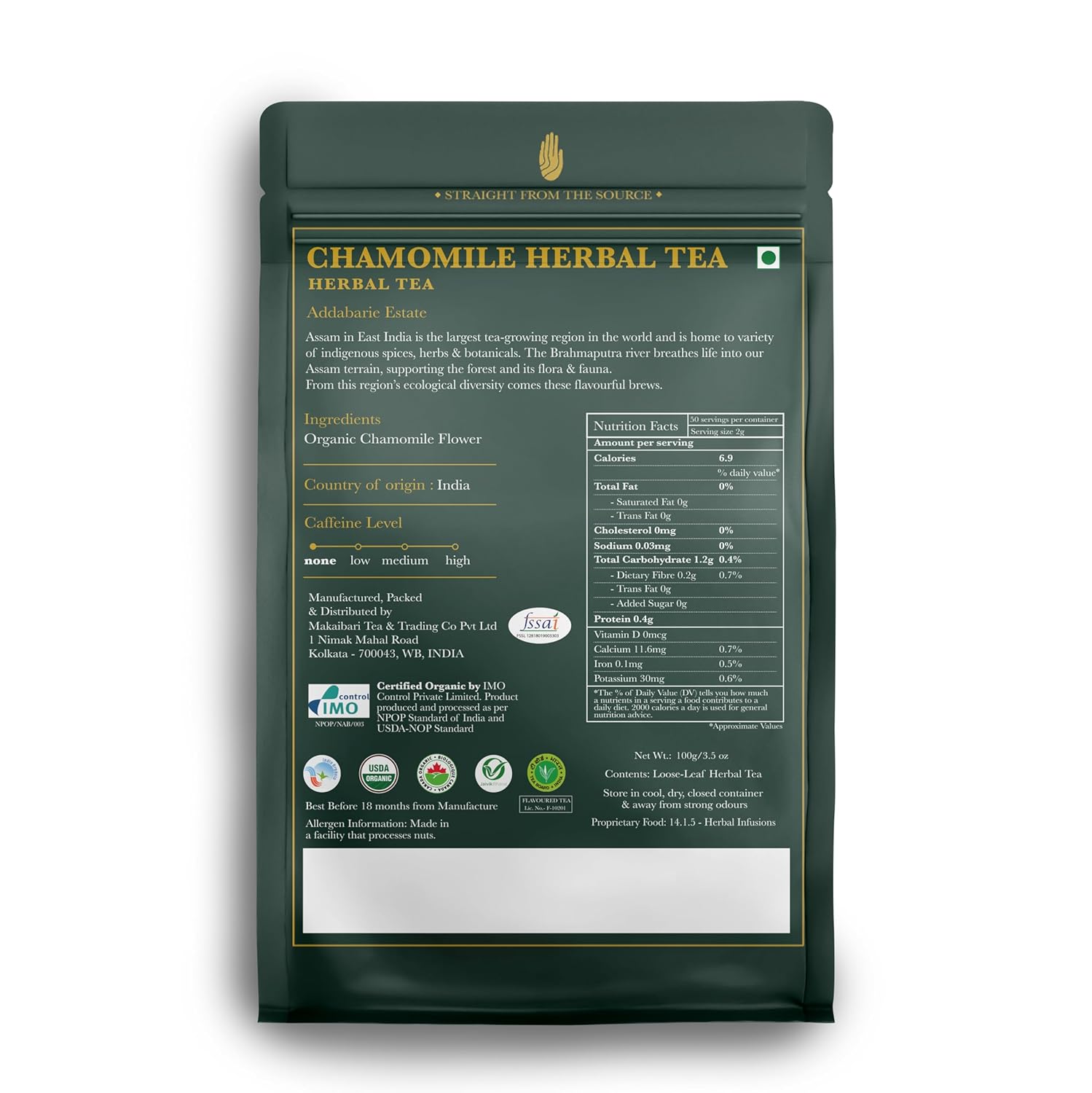 Luxmi Estates Chamomile Herbal Tea - 100gm, 3.5 Ounce | Stress Relief Bedtime Tea For Restful & Peaceful Sleep - USDA Organic Certified, Caffeine-Free Herbal Tea