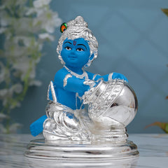 Silver Coated Lord Krishna Idol, Handcrafted Laddu Gopal Idol - Big Size - 6.5, Baby Krishna Statue, For Home Décor - Kanha Ji Ki Murti, Occasion, Makhan Chor Sculpture