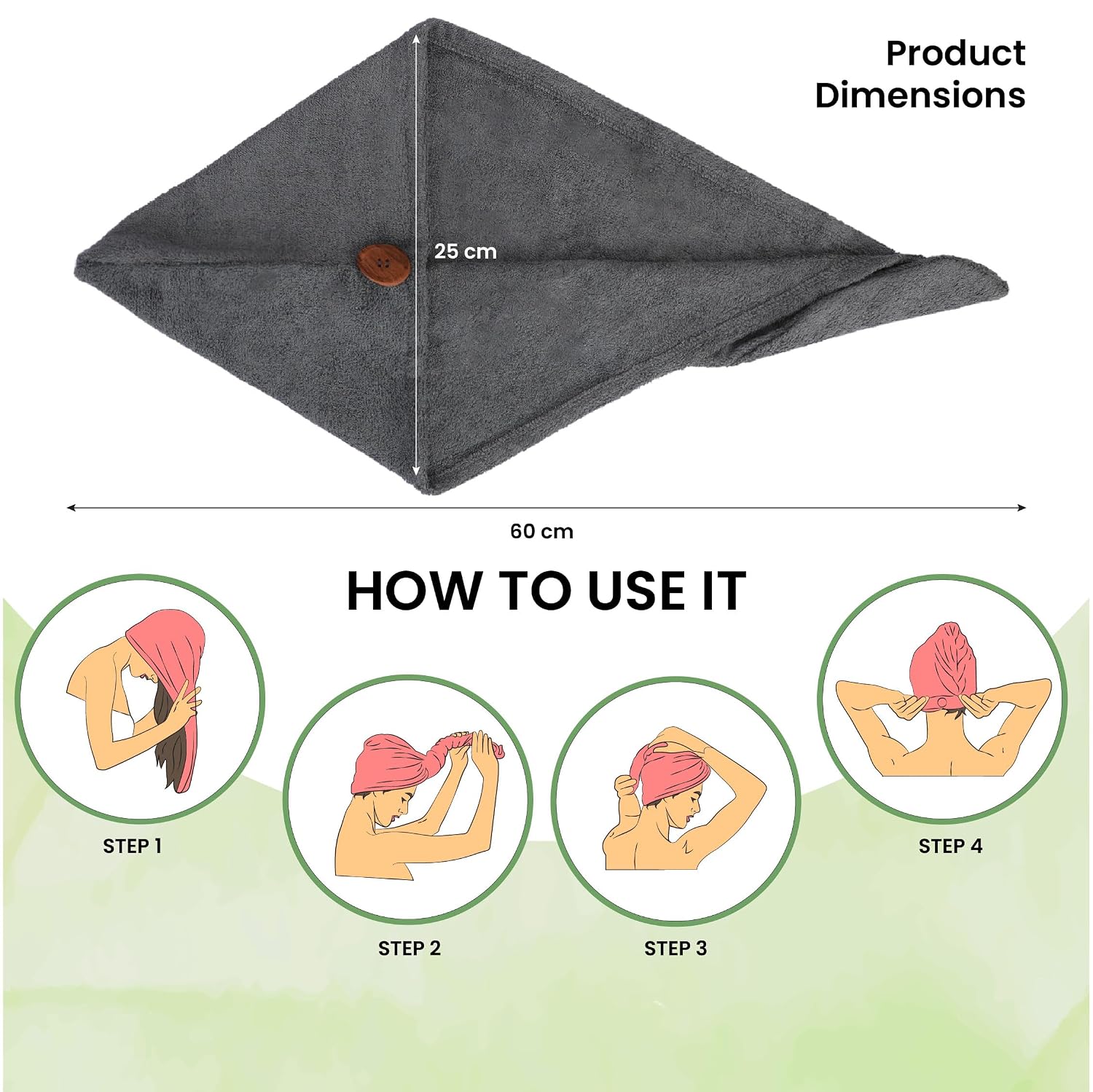 Mush Bamboo Hair Towel 300 Gsm | Ultra Soft, Absorbent & Anti Microbial Hair Wrap (Charcoal Grey)