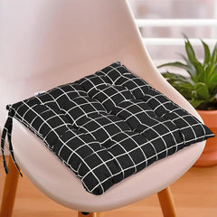 Soft Cotton Chair Cushions For Sitting, Pillow For Office Work & Posture Support - Black | Sitting Cushion & Back Rest For Chair | Dori Check Print, Pain Relief, Versatile Usage