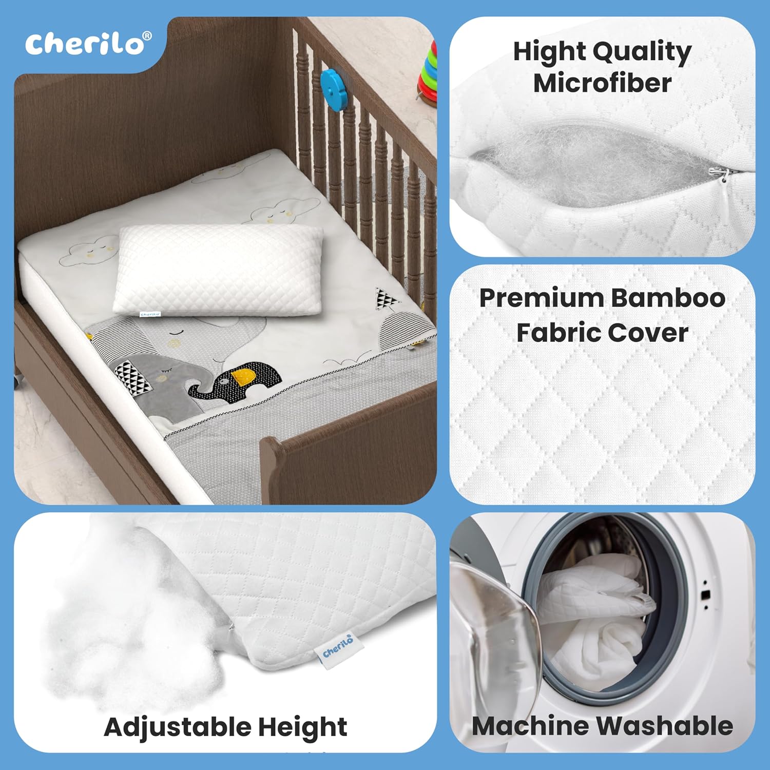 Microfiber Sleeping Pillow For Kids, Baby Pillow, White - 12 X 18 Inches | Premium Super Soft Outer Cover | Bed Pillow, Portable, Lightweight, Adjustable Pillow - Pack Of 1