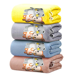 Mom Care Cotton Microfibre Bath Towels 290 Gsm | Extra Soft Quick Dry Strong Water Absorbent Bathing Towel For Kids (Multicolor)- Pack Of 4