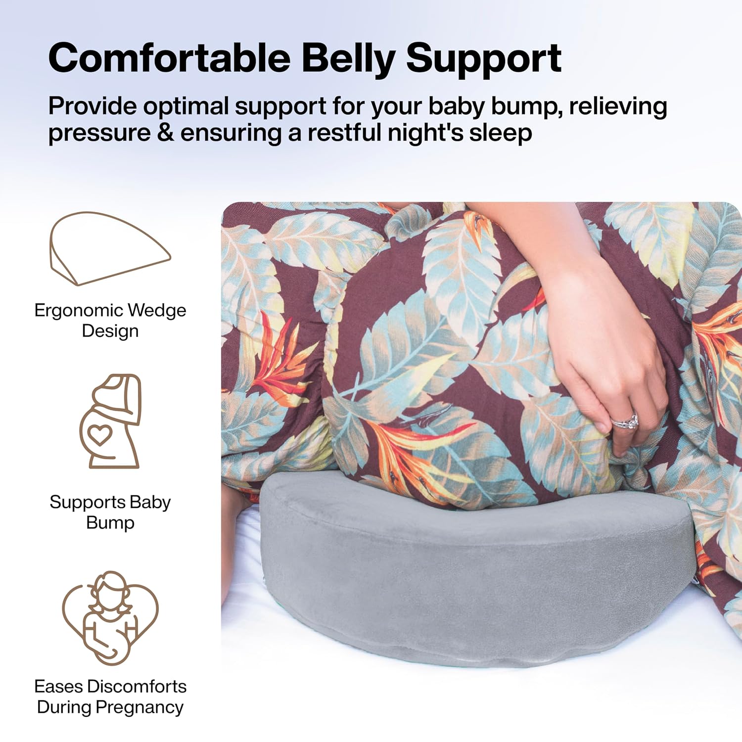 Pregnancy Pillow For Pregnant Women, Memory Foam Maternity Pillow, Grey | Wedge For Supporting Belly, Back During Pregnancy - Provides Soft-Support To The Baby Bump - Comfortable Pillow