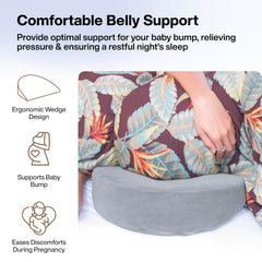 Pregnancy Pillow For Pregnant Women, Memory Foam Maternity Pillow, Grey | Wedge For Supporting Belly, Back During Pregnancy - Provides Soft-Support To The Baby Bump - Comfortable Pillow