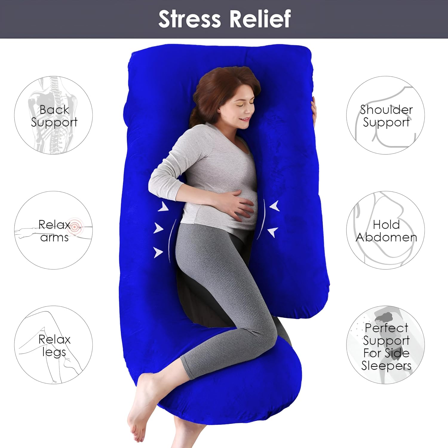 Pregnancy Pillow, Maternity Body Pillow For Sleeping, G Shaped Pillow, Royal Blue - 55 Inch | Full Body Pillow, Pregnancy Pillow For Pregnant Women, Support Belly & Back, Velvet Cover