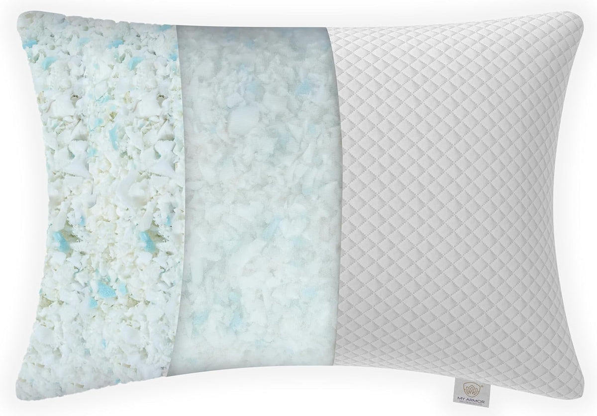 Memory Foam Pillow, Bed Pillow, White Checks Color - 16 X 24 Inch | Antimicrobial Cover, Portable, Cooling, Adjustable, Compressible, Removable Cover, Long-Lasting - 1 Piece