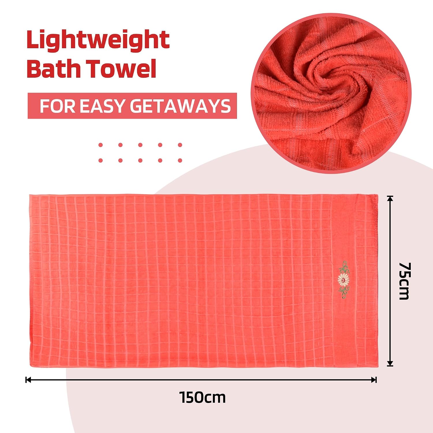 Kuber Industries Rectangle Super Absorbent Bath Towel 500 Gsm | Soft & Comfortable Swimming & Bathing Towels | Gold Flower (Orange)- Pack Of 1