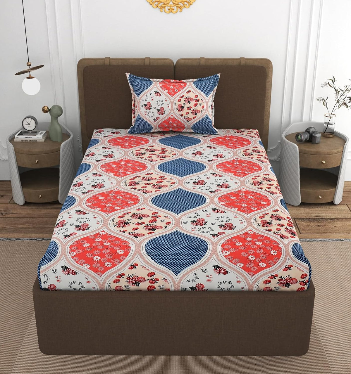 Elastic Fitted Bedsheets Single Bed With 1 Pillow Cover - Size 36 X 72 X 10 Inches, Multicolor | 100% Premium Fabric Is Lightweight, Soft & Comfortable