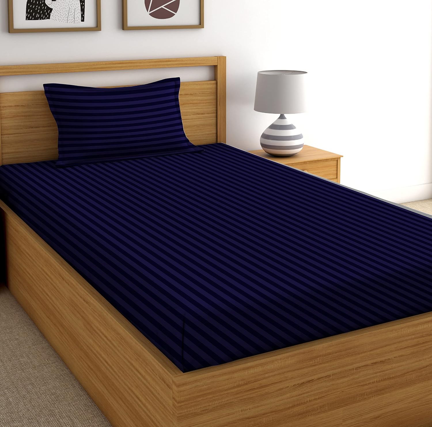 2 Plain Bedsheets For Single Bed With 2 Pillow Covers - 60 X 90 + 5 Inches, Grey & Blue | Light Weight & Easy To Wash At Home