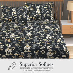 Bedsheet For Double Bed Queen Size With 2 Pillow Cover - 100 X 100 Inches, Grey & Black | Perfect For Gifting On Weddings Bedsheet