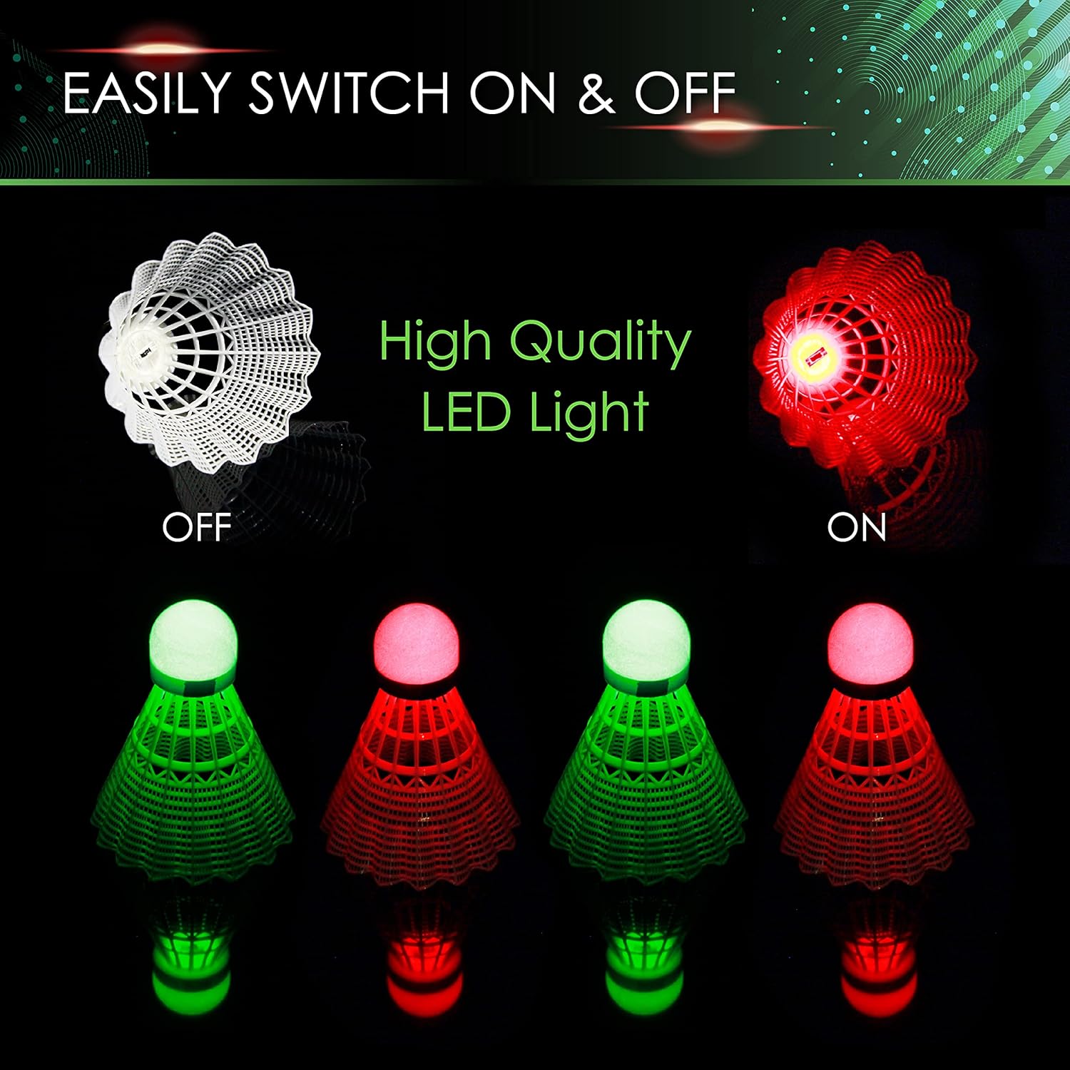 TGU (EOB332562022) Badminton Nylon Shuttlecocks , Lighting Glow In The Dark Night | Multicolour , Pack Of 4