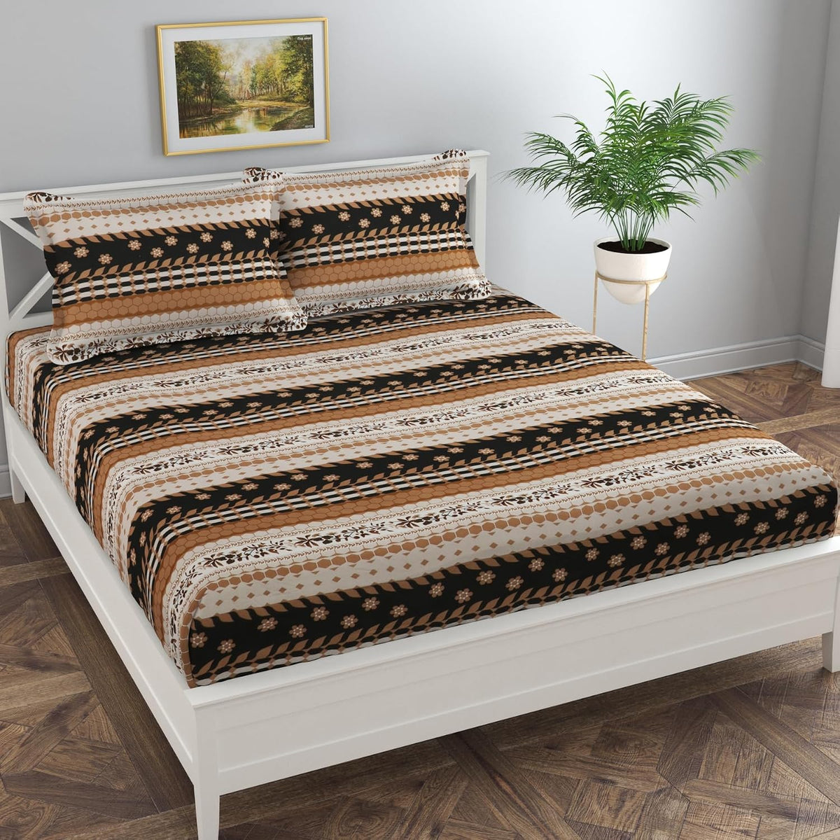 Floral King Size Bedsheet With 2 Pillow Covers - 90 X 108 Inches, Brown | Lightweight, Washable & Fade-Resistant Bedsheet Designed For Daily Use