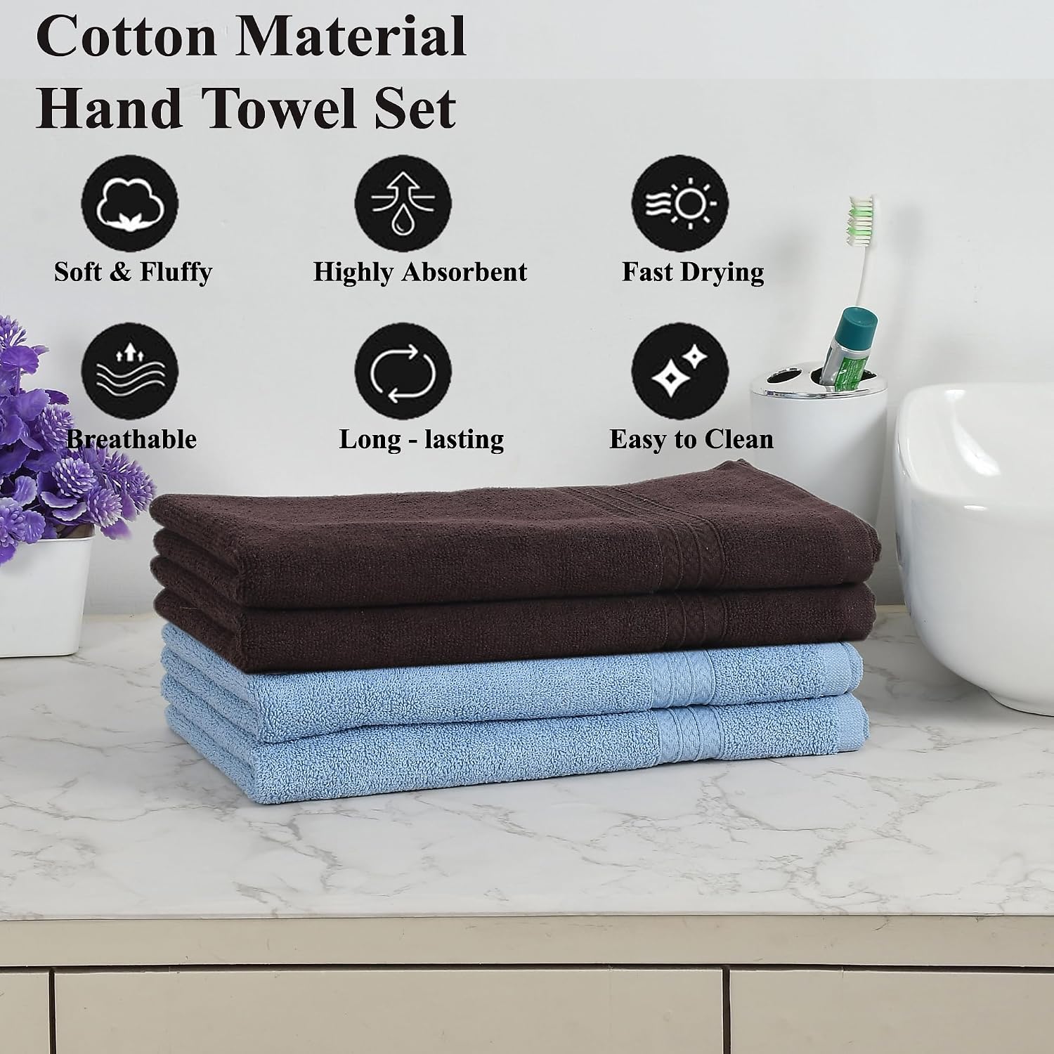 Fresh From Loom Luxury Fur Collection Hand Towel 500 Gsm Napkins Cotton High Absorbency Double Stitched Size (Aqua & Coffee) - Set Of 4