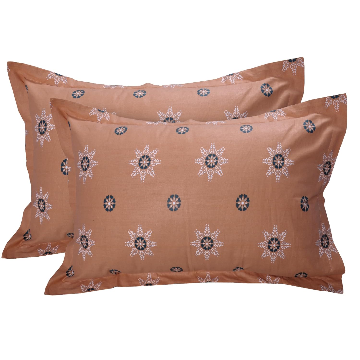 Bedsheet For King Size With 2 Pillow Cover - 108 X 108 Inches, Orange & Brown | Suitable For All Weather Season - 4 Pcs Bedding Set