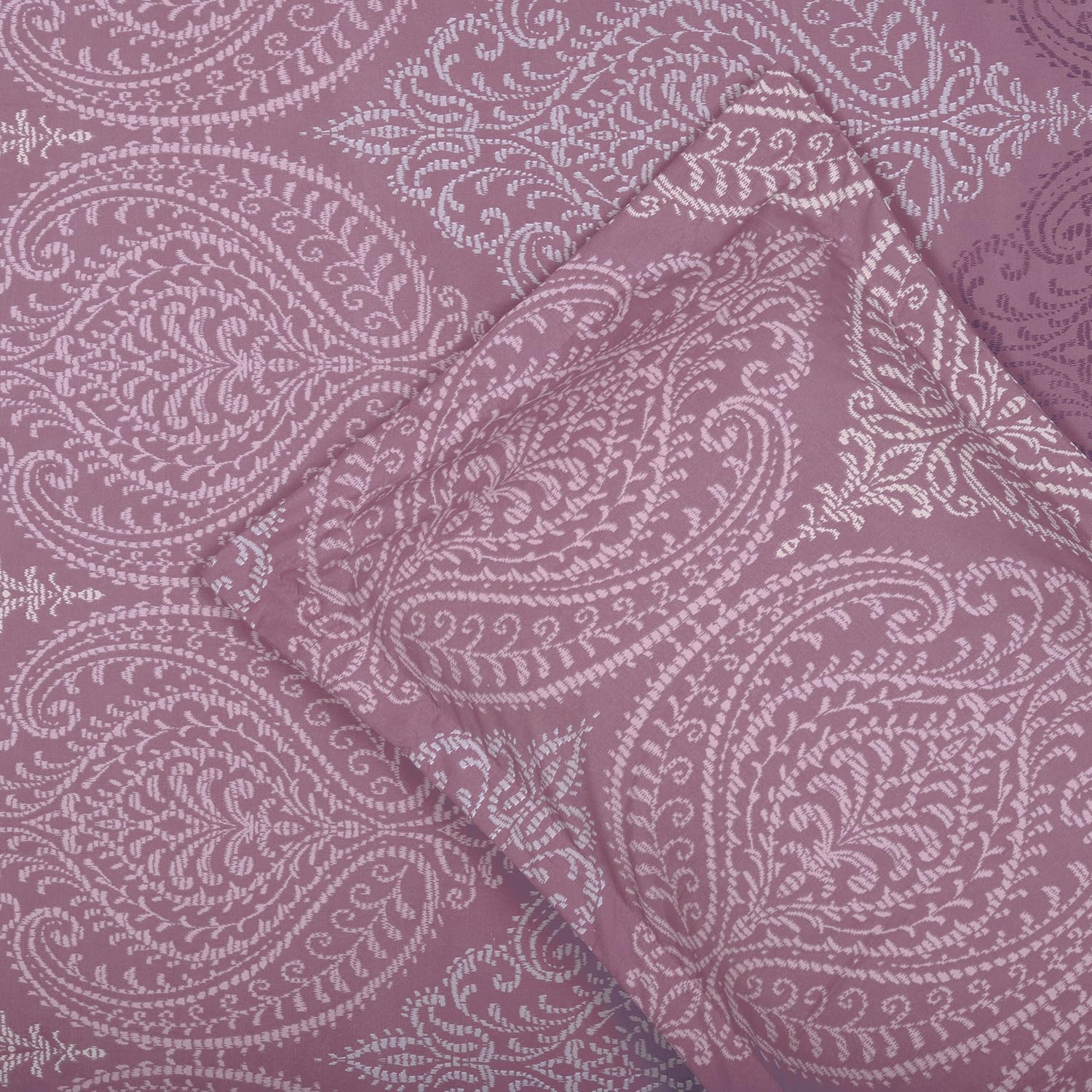 Queen Size Bedsheet With 2 Pillow Covers - 78 X 60 + 8 Inches, Ogee Lavender | Soft Wrinkle Free & Breathable Elastic Bedsheets - Durable & Long Lasting Bedsheet