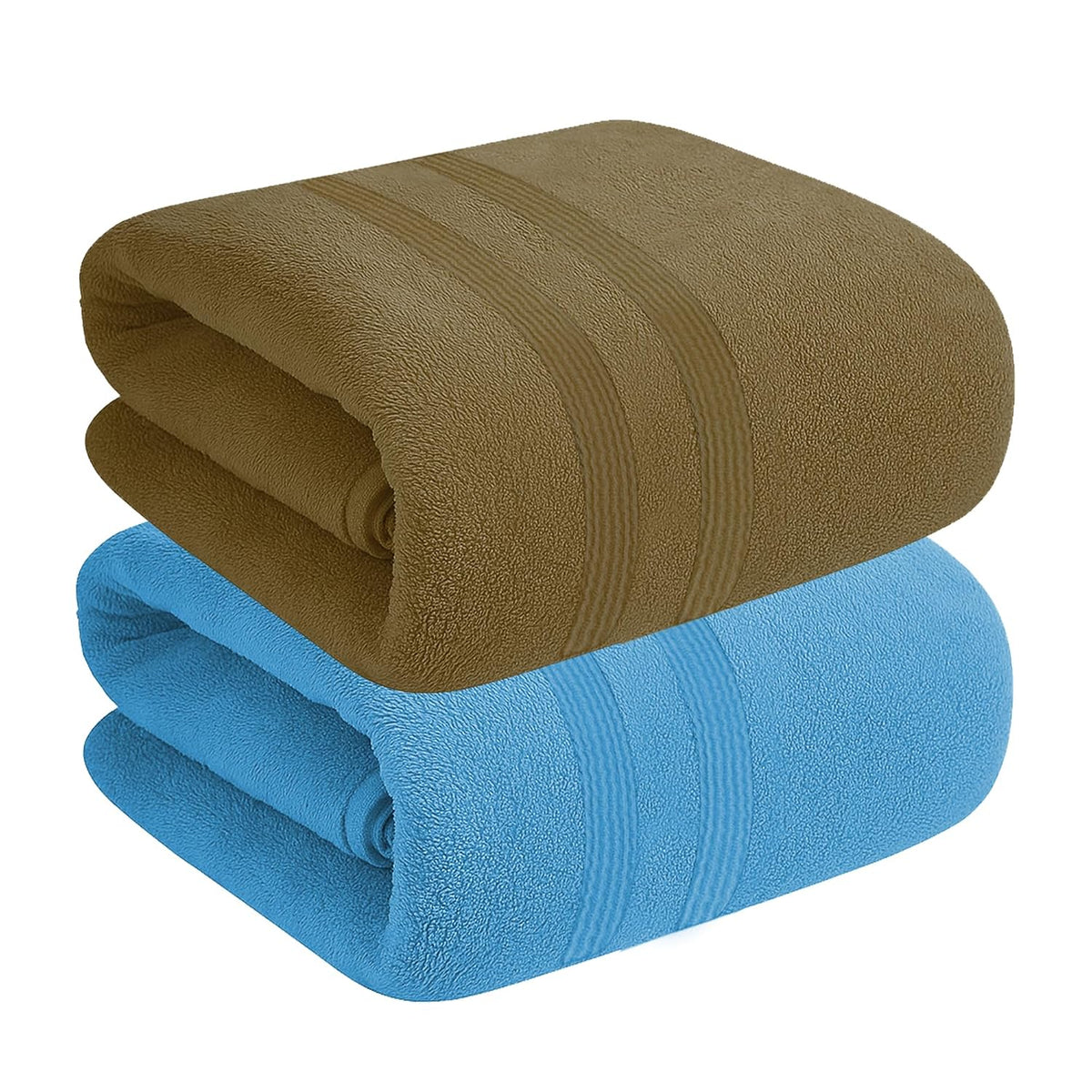 House Of Terry 100% Cotton Bath Towel 900 Gsm | Quick Dry, Fade-Resistant, Soft, Lightweight & Absorbent For Men & Women Large Size Towel (Blue & Brown) - 2 Pcs