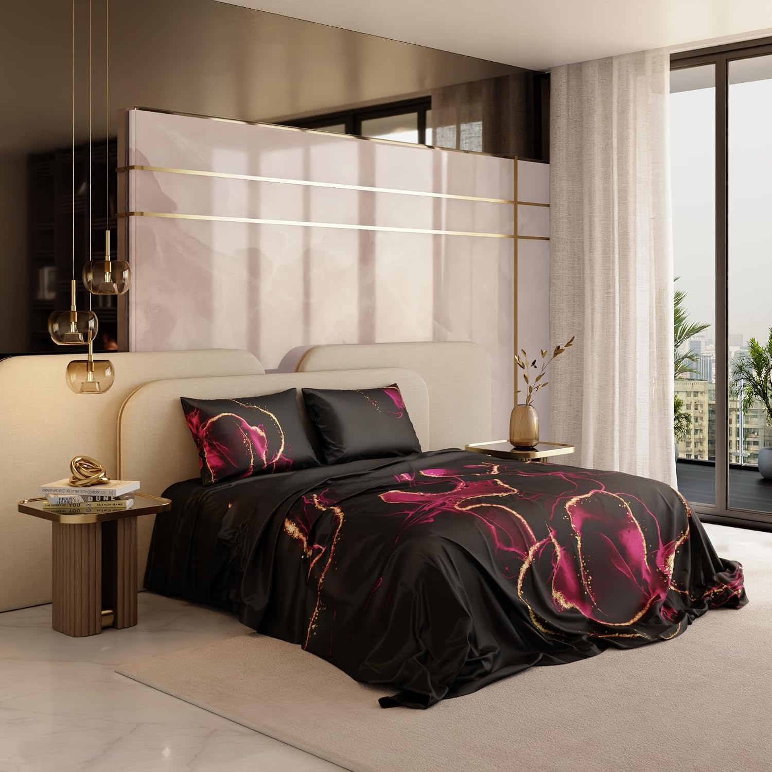 King Size Bedsheet With 2 Pillow Covers - 90 X 100 Inches, Black | Breathable & All-Season | Skin & Hair, Fade & Wrinkle Resistant