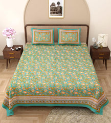 King Size Bedsheet With 2 Pillow Cover - 90 X 108 Inches, Green & Mustard | Light Weight & Easy To Wash At Home | Resistant For An All-Season Use
