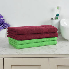 Fresh From Loom Luxury Fur Collection Hand Towel 500 Gsm Napkins Cotton High Absorbency Double Stitched Size (Parrot & Wine) - Set Of 4