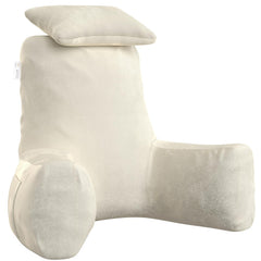 Backrest Pillow For Bed With Detachable Neck Rest & Support Arms - Cream | Soft Reading Pillow, Back Support Wedge Pillow For Working, Seating & Relaxing In Bed, Adjustable Pillow