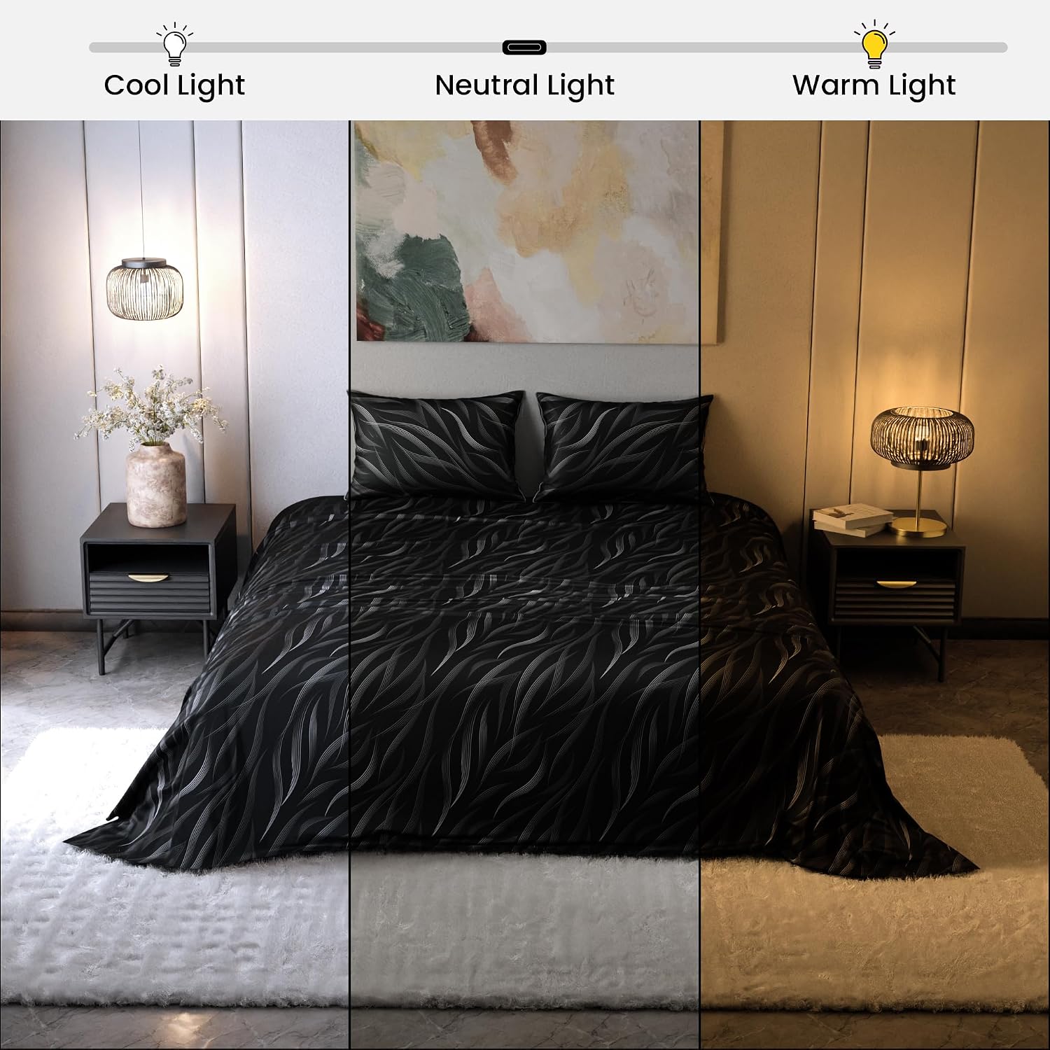 Super King Bedsheet With 2 Pillow Covers & Comforter - 108 X 108 Inches, Black | Hypoallergenic, Breathable, Gentle On Skin & Hair, Fade & Wrinkle Resistant, Wedding Gift For Couples