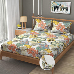 Premium Heavy Cotton Elastic Fitted King Size Bedsheet With 2 Pillow Covers - 72 X 78 X 10 Inches, Multicolor | All Weather Comfort & Bedroom