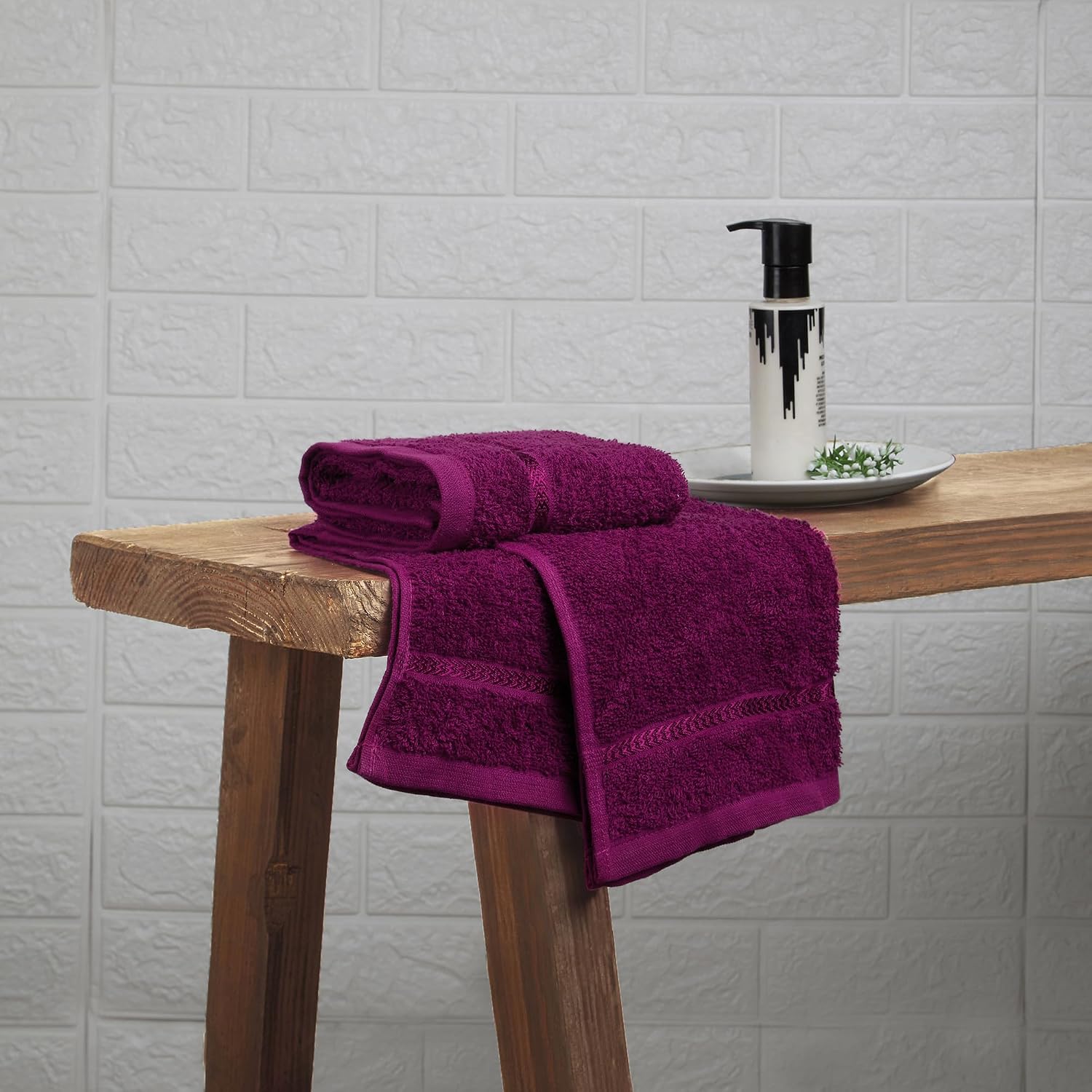 Welspun 100% Cotton Easy Care Hand Towel 400 Gsm | Quick Dry Ultra Soft Hand Towel (Dark Magenta) - Pack Of 2