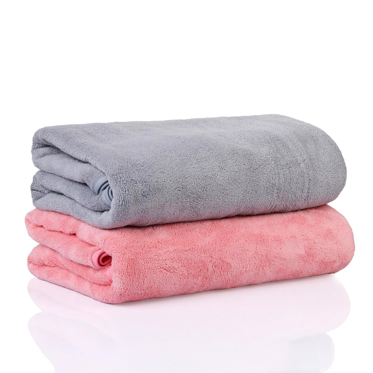 Glivary Microfiber Bath-Soft Towels 640 Gsm | With Hook Quick Dry Super Absorbent-Bath Towel For Men & Women (Grey & Pink) | Pack Of 2