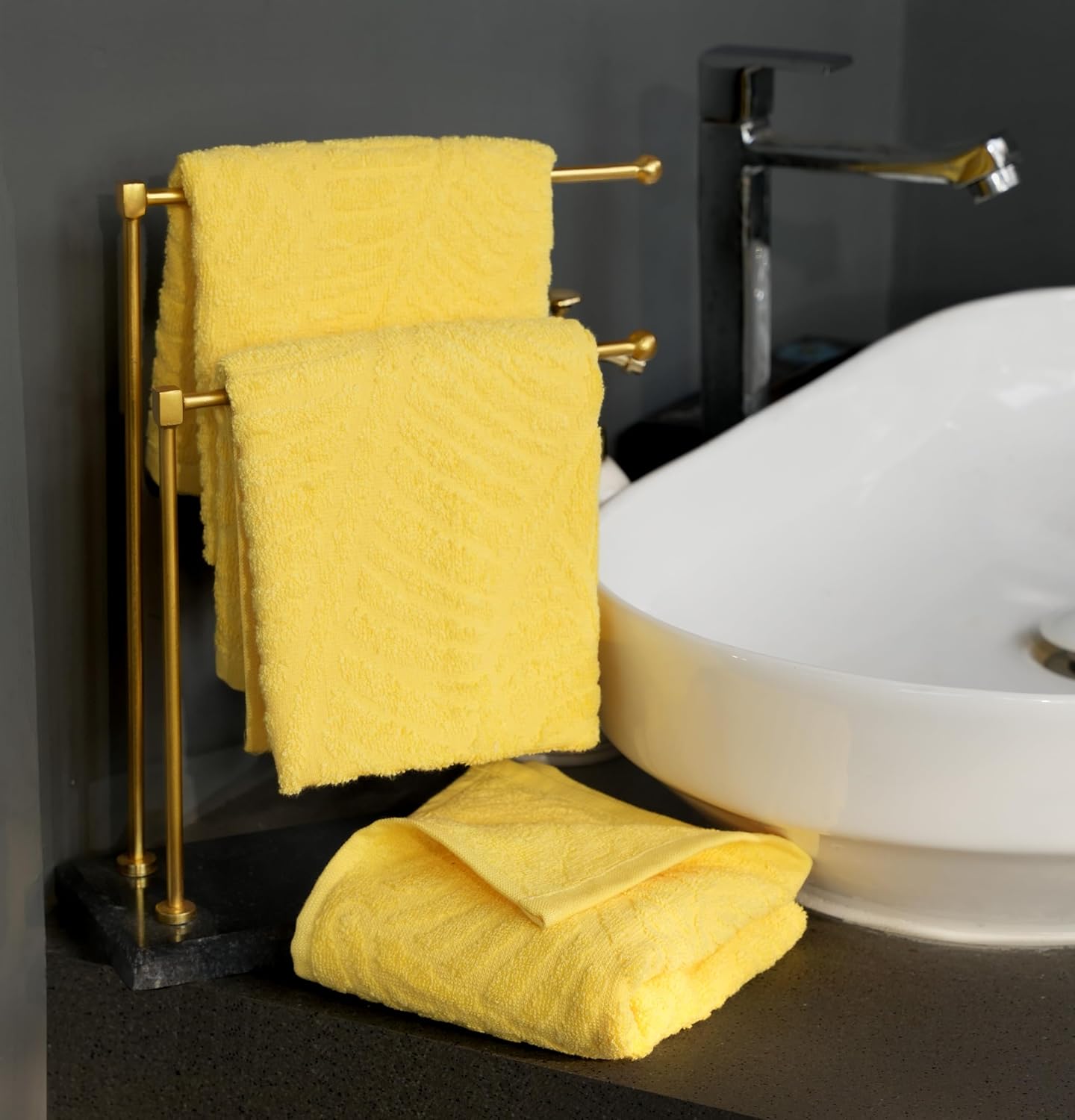 Musa Banana Hand Towels 400 Gsm | Terry Hand Towel For Wash Basin Kitchen Gym Towel For Men (Golden Sunshine) -Set Of 3