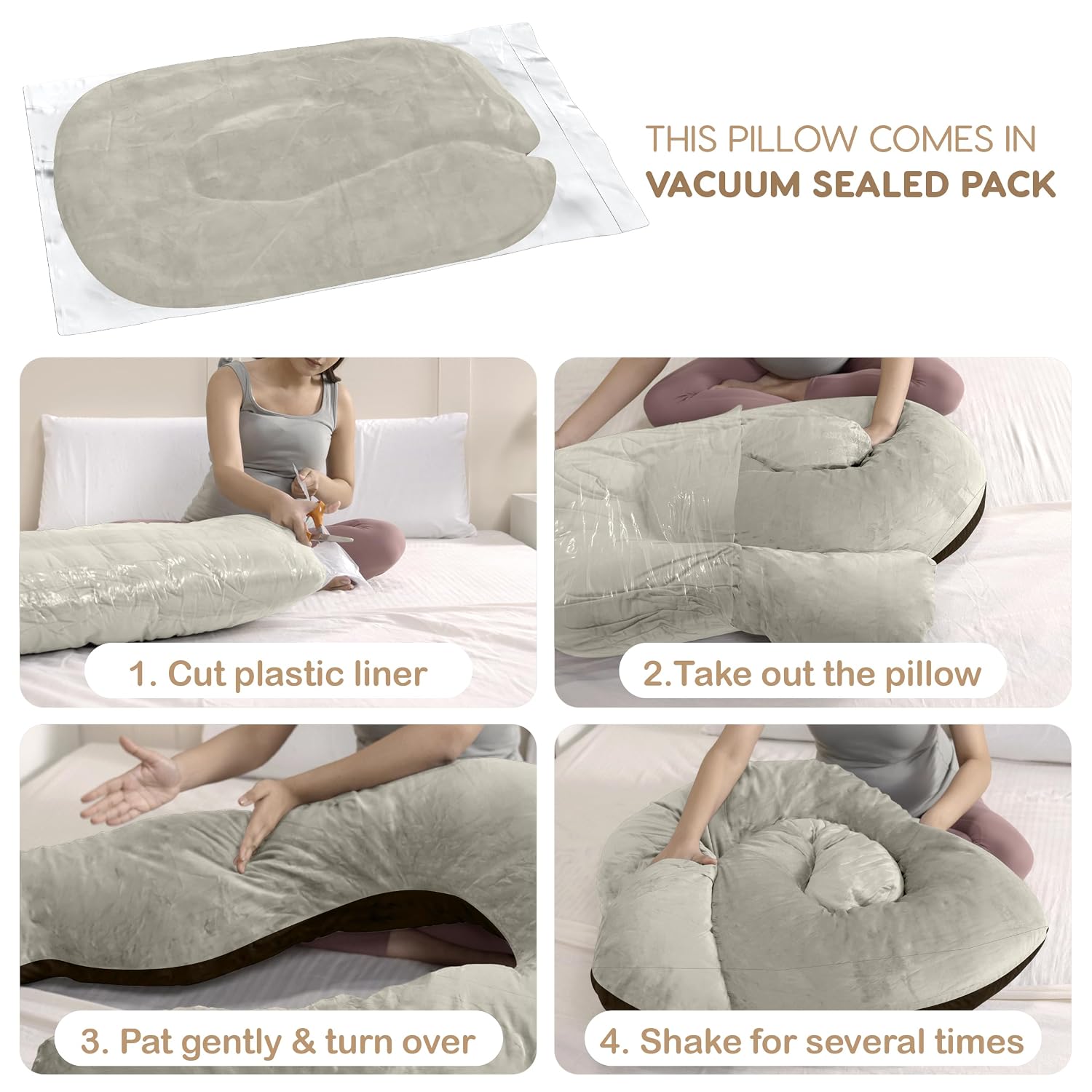 U Shaped Pregnancy Pillow For Pregnant Women & Nursing Mom, Black & Beige | Full Body Support, Single Pillow For Multipurpose Use During Maternity | Premium Velvet Outer Cover With Zip