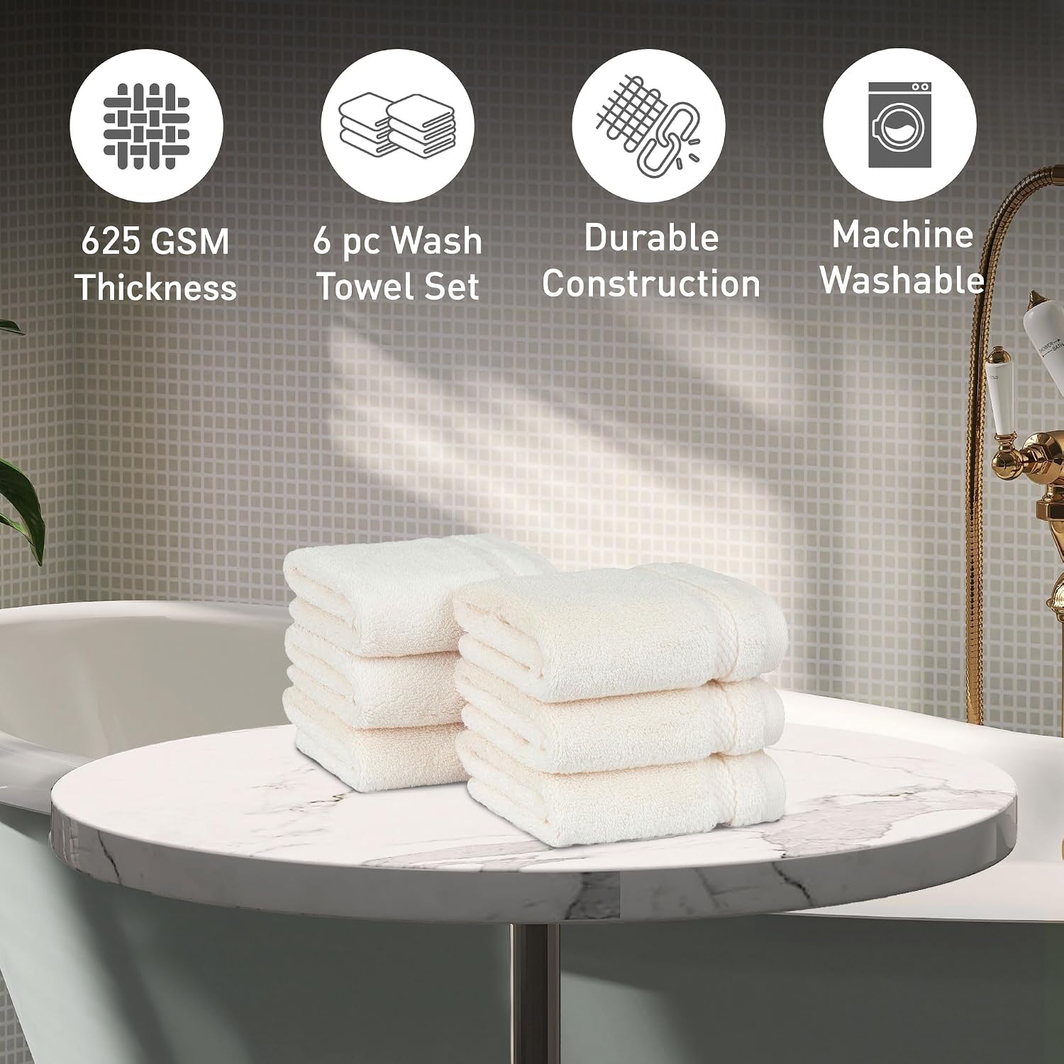 Mytrident Finesse 100% Cotton Face Towels 1200 Gsm (Linen) -6 Piece