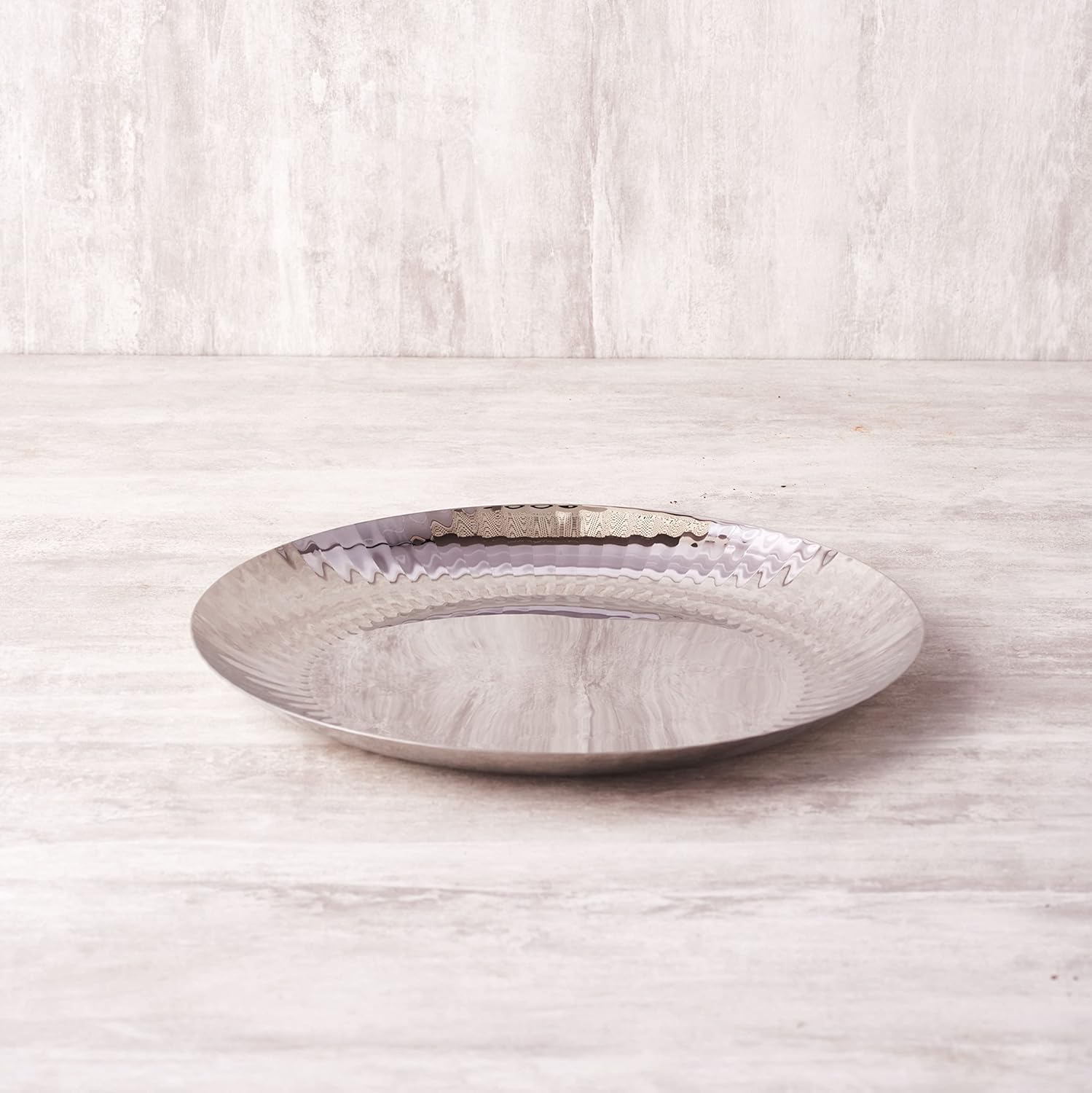 Silver Stainless Steel Serving Platter - Large, Rhythm Garden Series | Ribbed Pattern Pattern - Multipurpose Serving Tray For Sweets, Dry Fruits & Other Snacks | Serve Ware, Dinnerware & Tableware