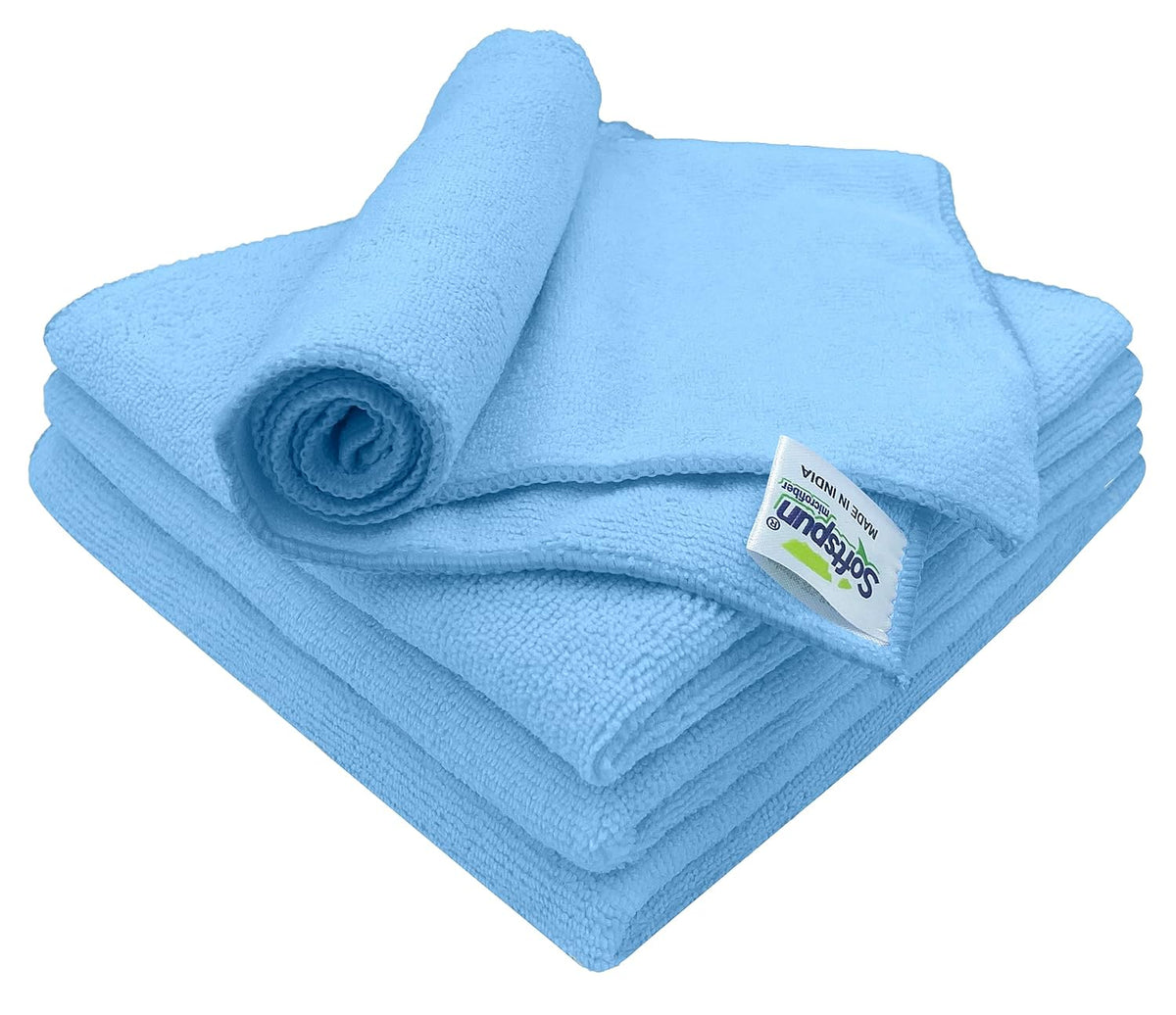 Softspun Microfiber Cloth 340 Gsm | Thick Lint & Streak Free Multipurpose Cloths Automotive Microfibre Towels (4 Pcs) Sky Blue