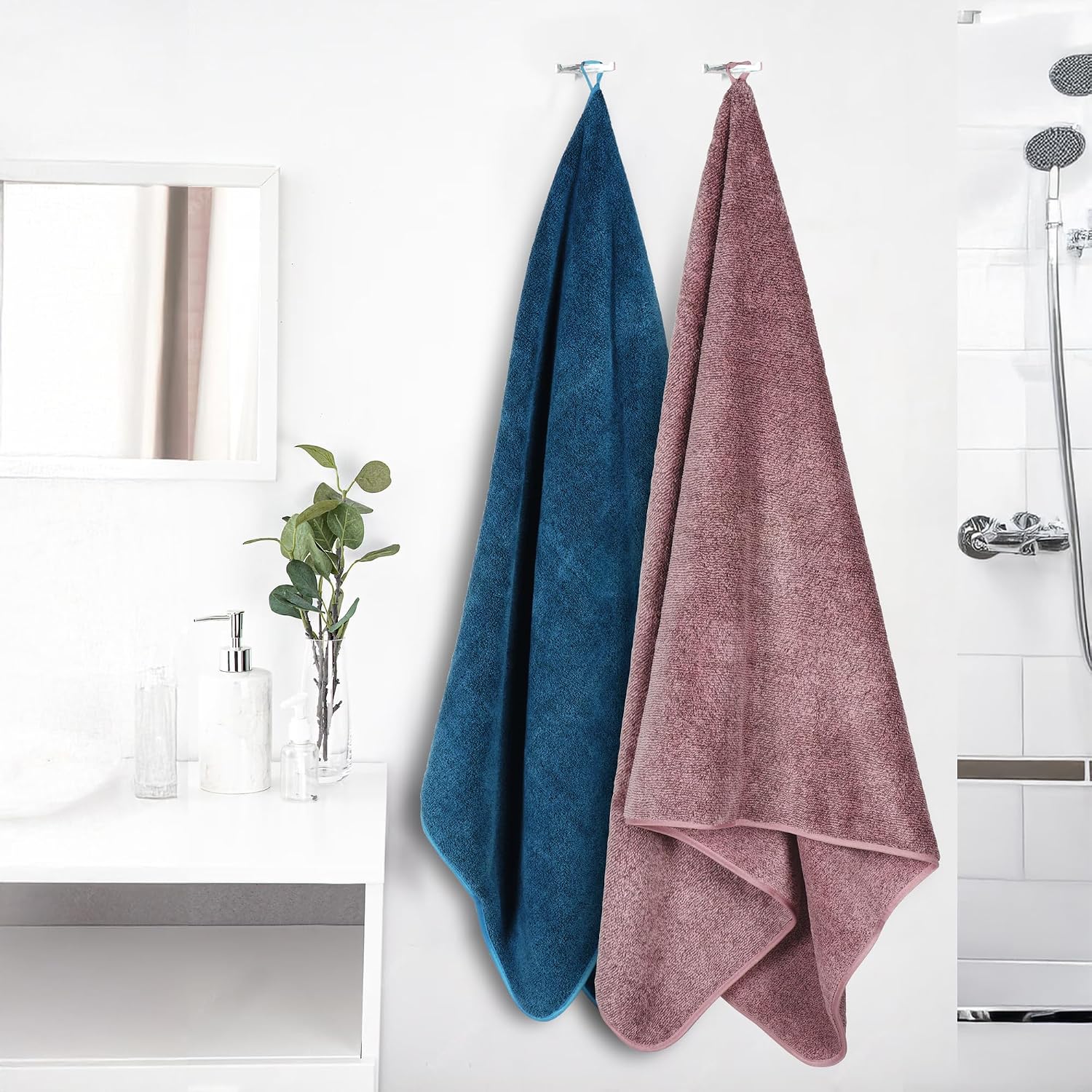 Story@Home Bath Towels 400 Gsm Large Size | Gym Towel Perfect For Everyday Use - Navy Blue & Peach (Set Of 2)