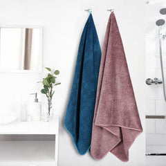 Story@Home Bath Towels 400 Gsm Large Size | Gym Towel Perfect For Everyday Use - Navy Blue & Peach (Set Of 2)