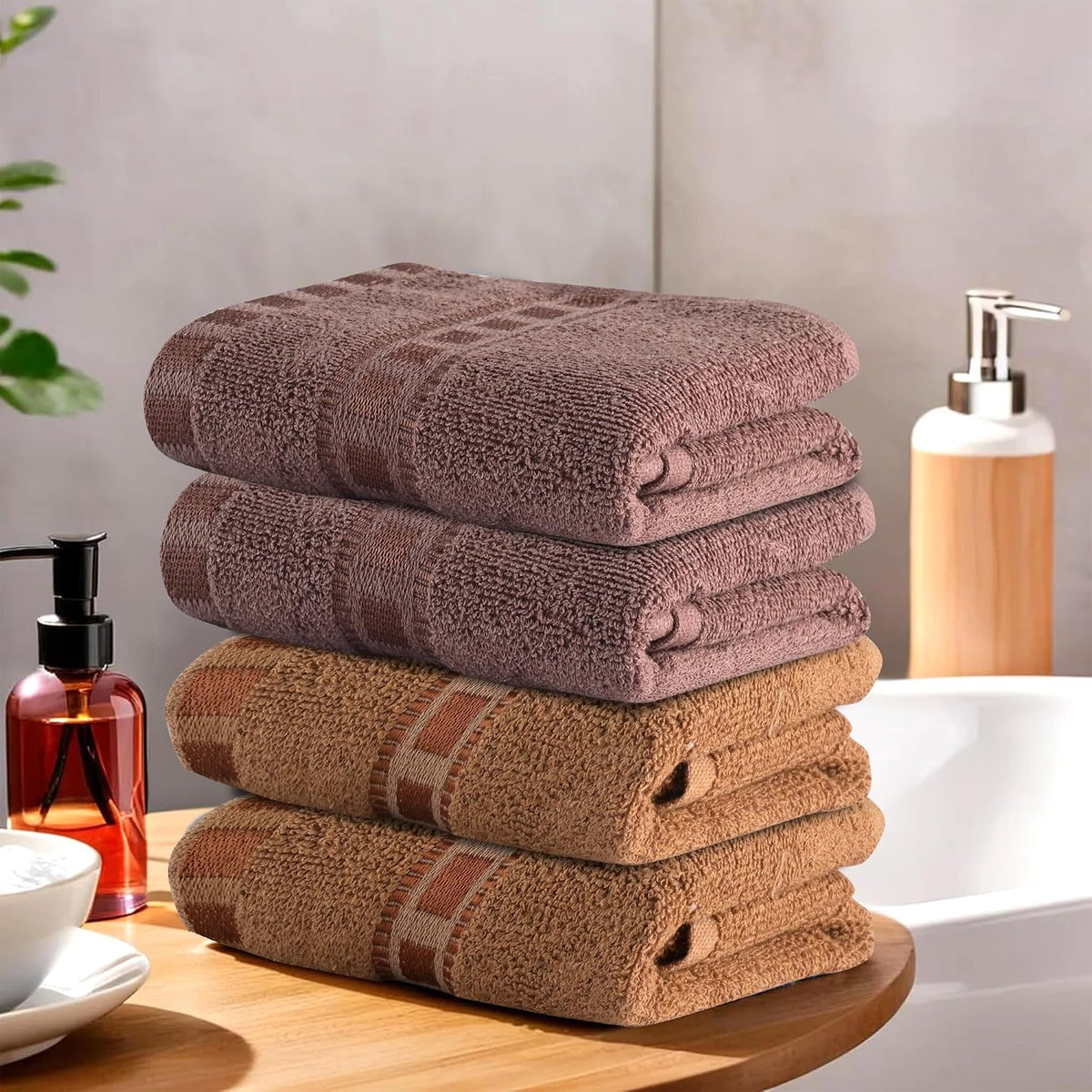 Heart Home Cotton Hand & Face Towels 800 Gsm | For Men & Women Easily Washable Workout Gym Towel - Golden & Brown (Pack Of 4)