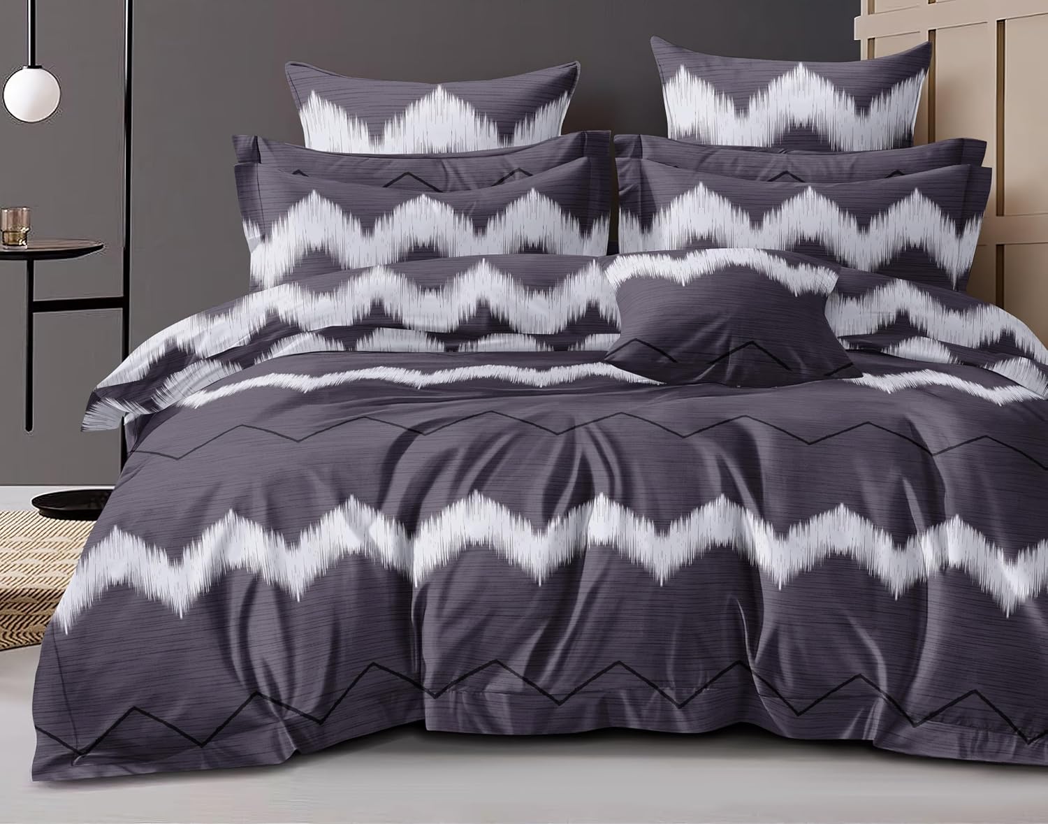 1 Flat Bedsheet For King Size With 2 Pillow Cover + Comforter - 90 X 100 Inch, Dark Grey | Super Soft Glace Cotton - 4 Pcs Bedding Set | Perfect Gifts Set Wedding, Anniversary