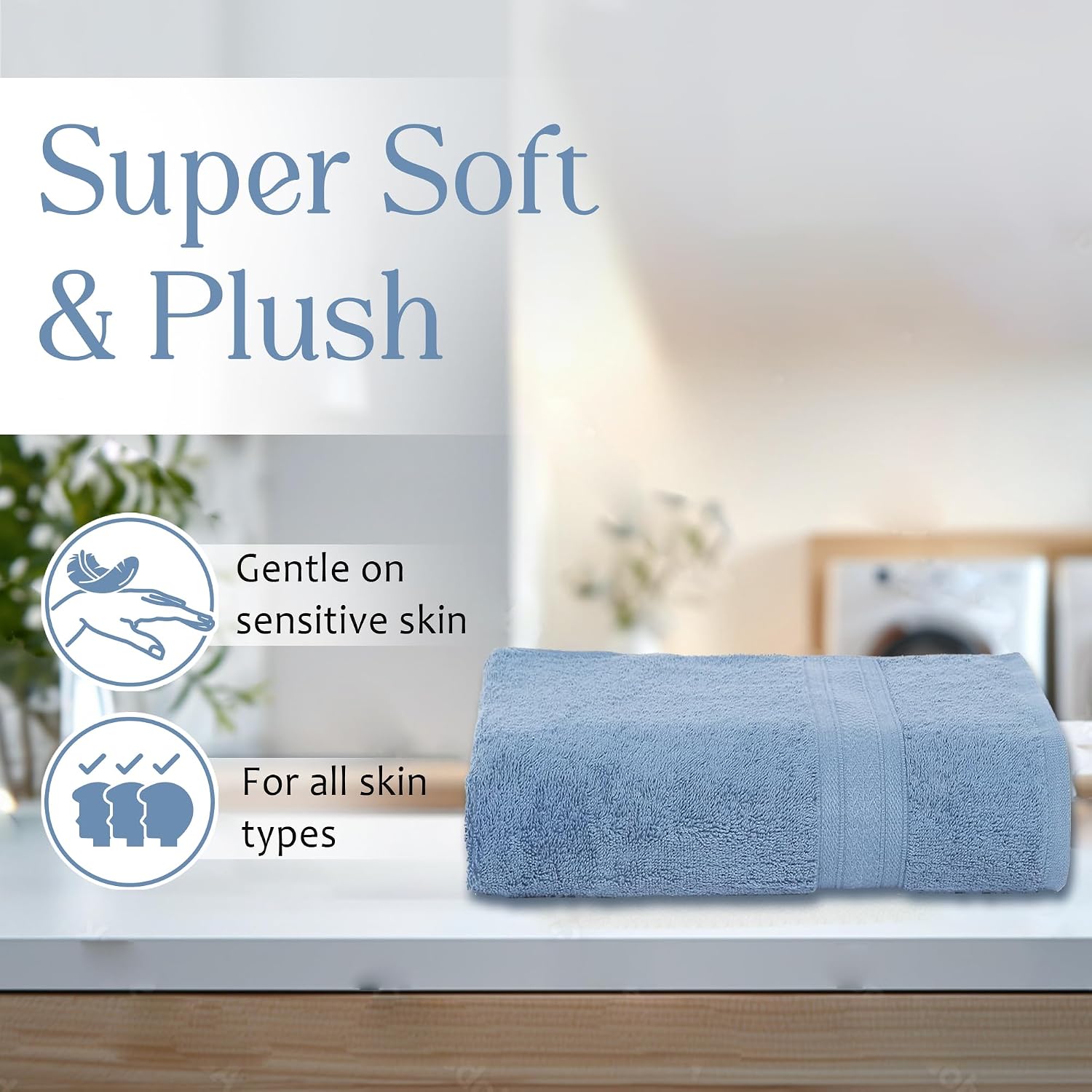 Ambra Linens 500 Gsm Highly Absorbent Towel, 100% Cotton, Soft & Plush, All Seasons Use, Large, Everyday Use, Durable (Sky Blue)