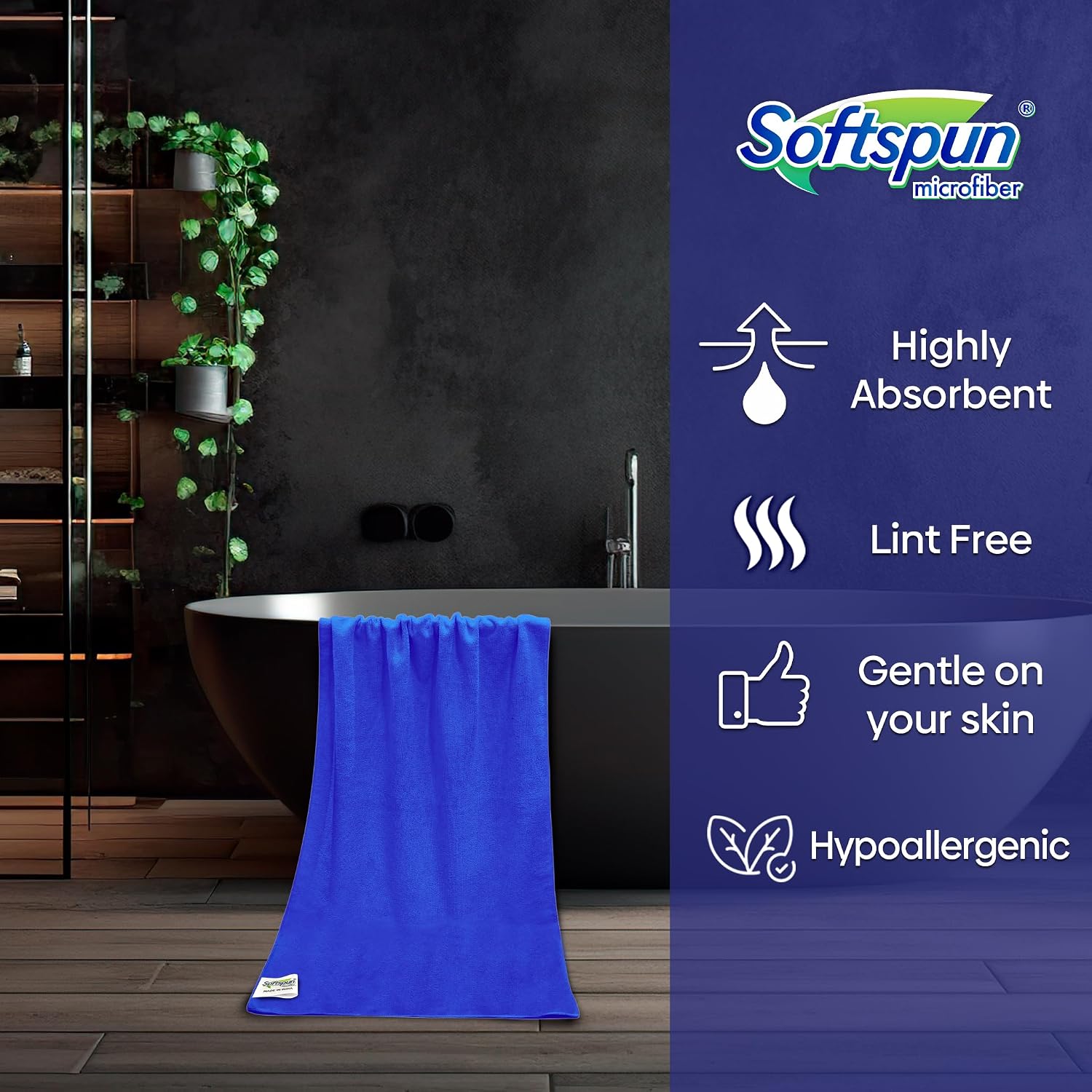 Softspun Microfiber Hair & Face Care Bath Towel 221 Gsm | Ultra Absorbent Super Soft & Comfortable Quick Drying For Men & Women Daily Use Large Size Towel (Blue)