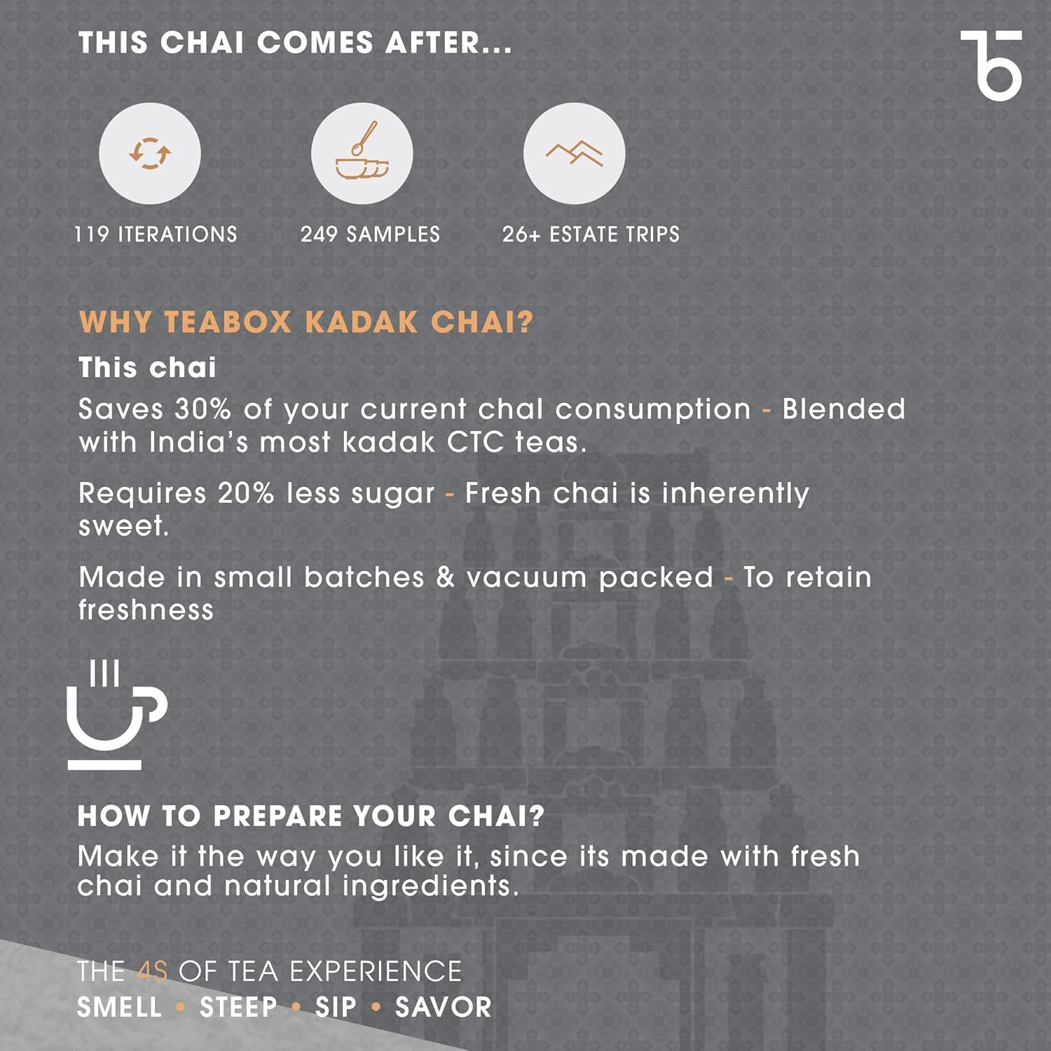 Teabox Premium Fresh Kadak Chai Vacuum Sealed Pack For Freshness - 250gm, 8.8 Ounce | Sourced From The Estates Of Assam & Dooars - Strong & Premium Chai Black Tea