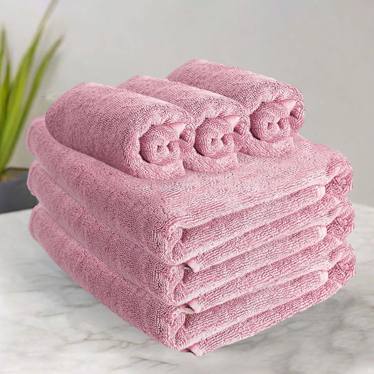 Heelium Bamboo Towel Set 3 Bath & 3 Hand Towel 1900 Gsm | Super Soft & Antibacterial Towel (Peach)
