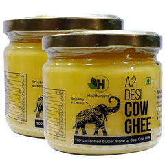 100% Pure A2 Desi Cow Ghee By Healthy Roots | Natural & Healthy Gir Cow Cultured Desi Ghee Good For Muscles | 500ml (250ml * 2) 16.9 Ounce | Jar Pack