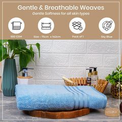 Pyaro 100% Cotton Large Size Terry Bath Towel 550 Gsm | Quick Dry Super Absorbent Soft Bath Towel (Sky Blue)