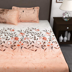 Bedsheet For King Size Bed With 2 Pillow Cover - 108 X 108 Inches, White & Peach | Ideal For All Seasons - Perfect For Gifting, Weddings, Anniversary