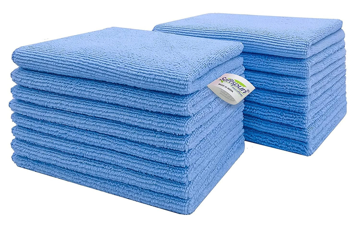 Softspun Microfiber Small Wipes Towel 340 Gsm | Multipurpose Super Soft Absorbent Cleaning Towels | 15 Piece (Sky Blue)