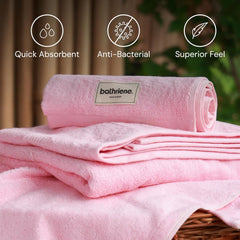 Bathriene 100% Bamboo Large Size Bath Towel 1200 Gsm | Luxury Bath Towel Highly Absorbent, Ultra Soft & Anti Microbial (Plush Pink) - Pack Of 2