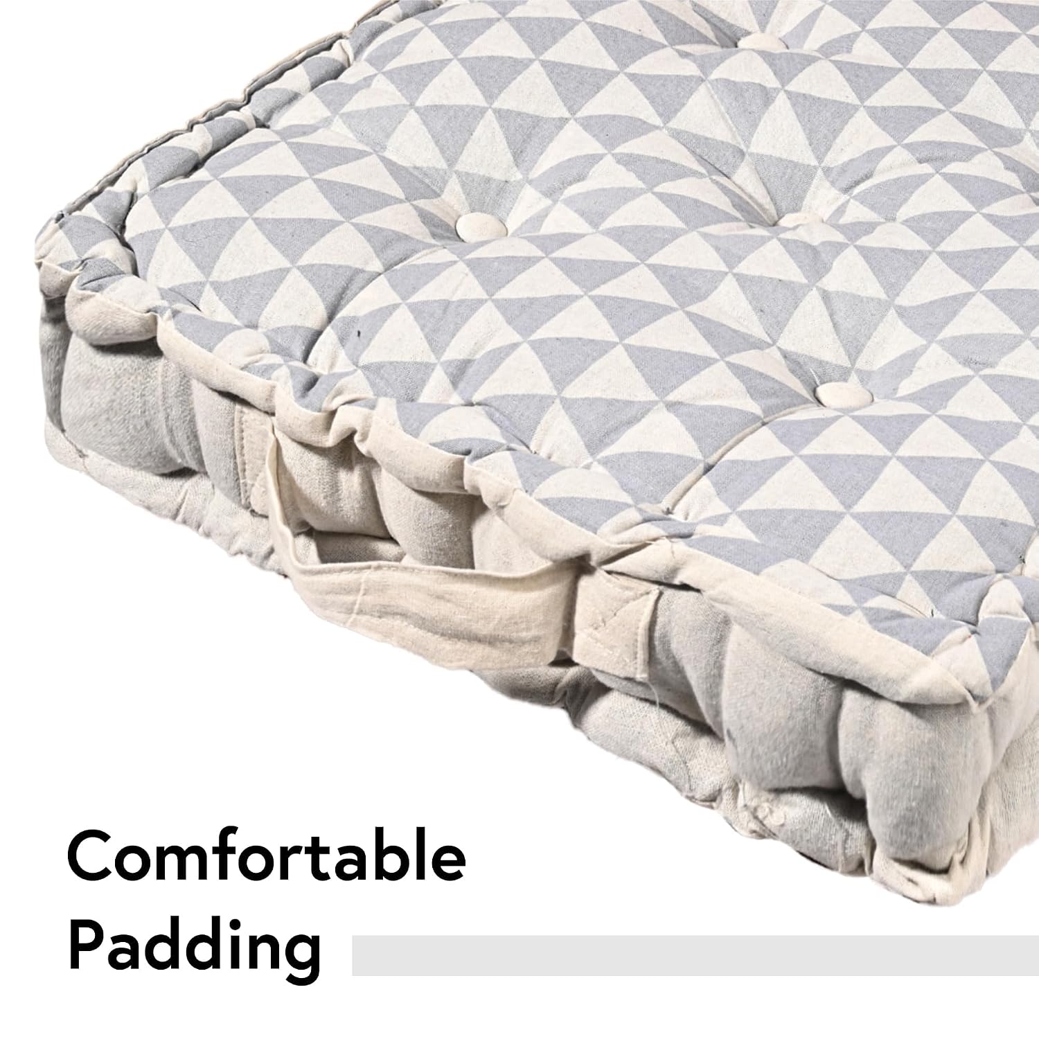 Cotton Chair Cushions Pillow For Sitting, Back Rest, Triangular Print - Grey | Chair Pad For Office Work & Posture Support | Furniture Cushion, Lightweight & Long Lasting - Pack Of 2