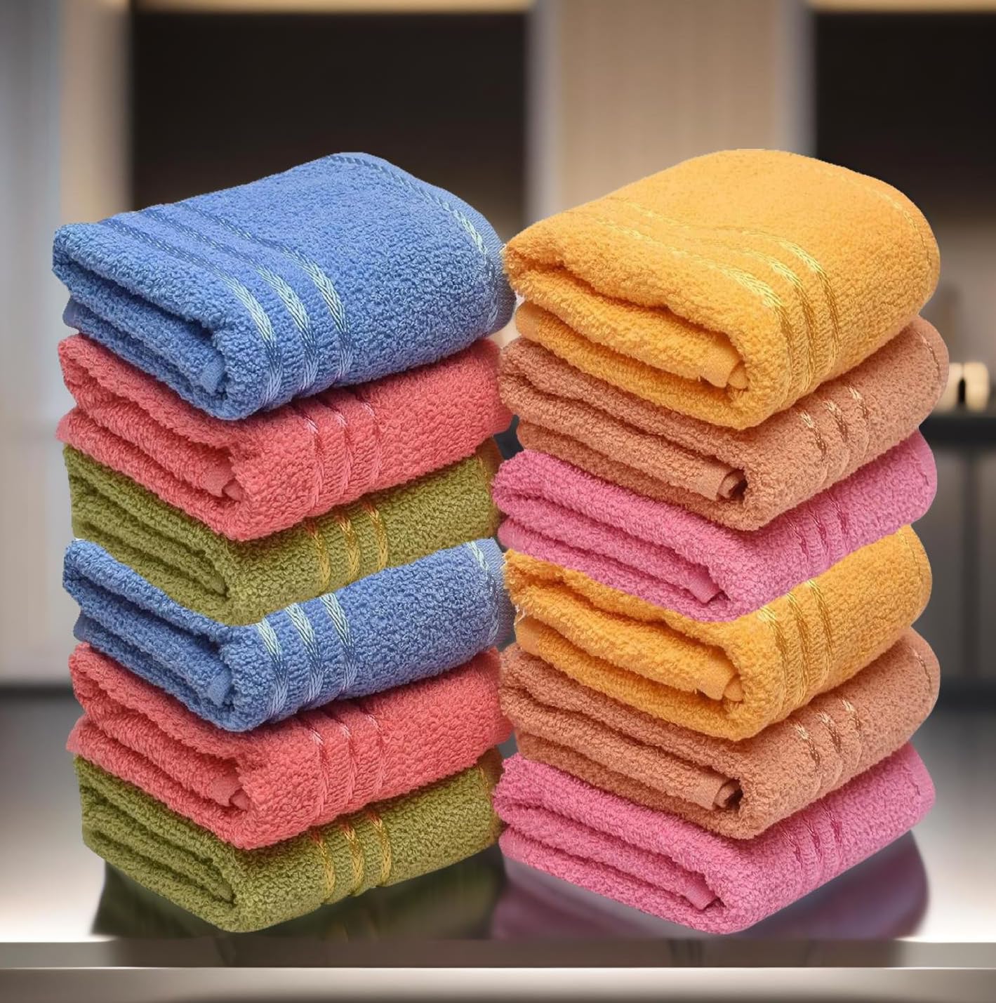 Weavers Villa Cotton Plain Soft Face/Hand Towel 1800 Gsm (Multicolour) - Set Of 12