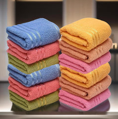 Weavers Villa Cotton Plain Soft Face/Hand Towel 1800 Gsm (Multicolour) - Set Of 12