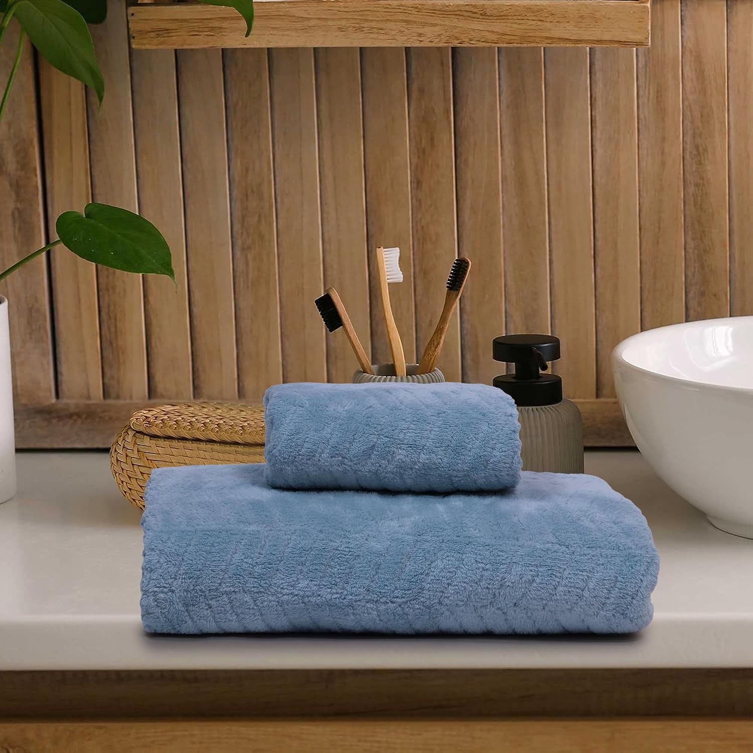 Homecloud Ultra Soft 1 Bath + 1 Face Towel 700 Gsm | 3x Softer Than Cotton Towels Highly Absorbent & Ultra Fast Dry Towel | Set Of 2 (Blue)